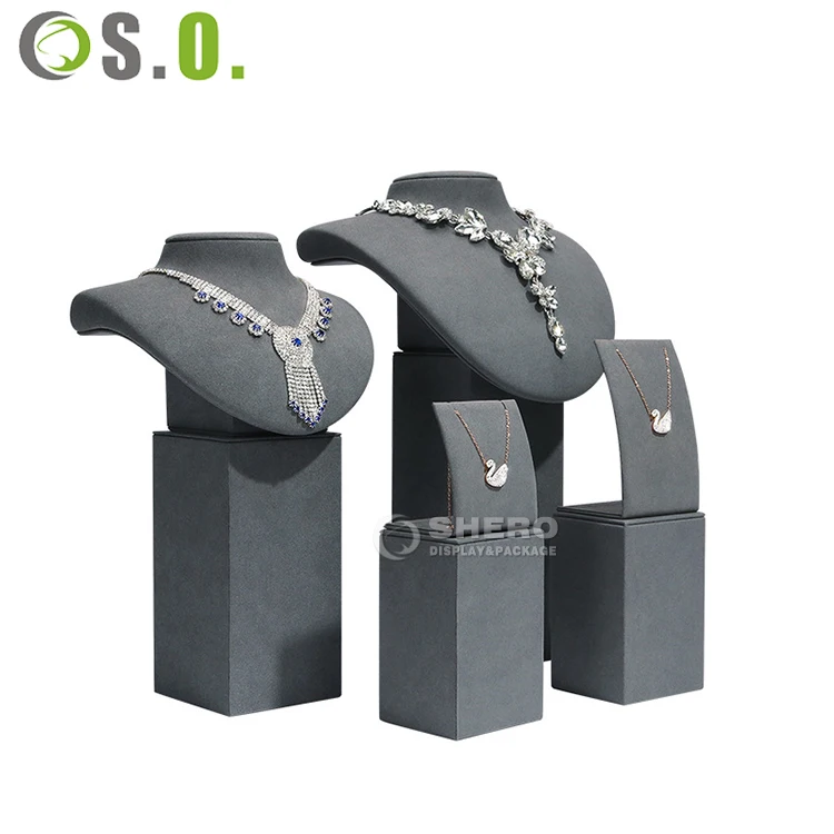 jewellery display stand customized logo metal showcase microfiber stand necklace set wooden jewelry display