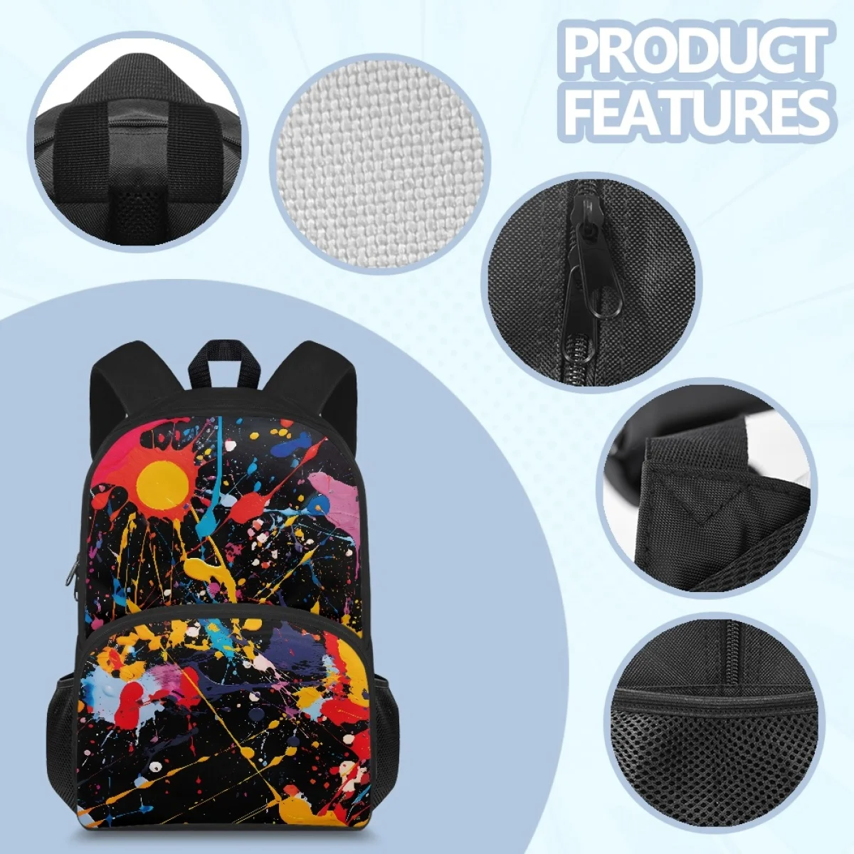 Custom Color Graffiti ink painting pattern Be well liked by students Large Storage Space Polyester School Computer Backpack