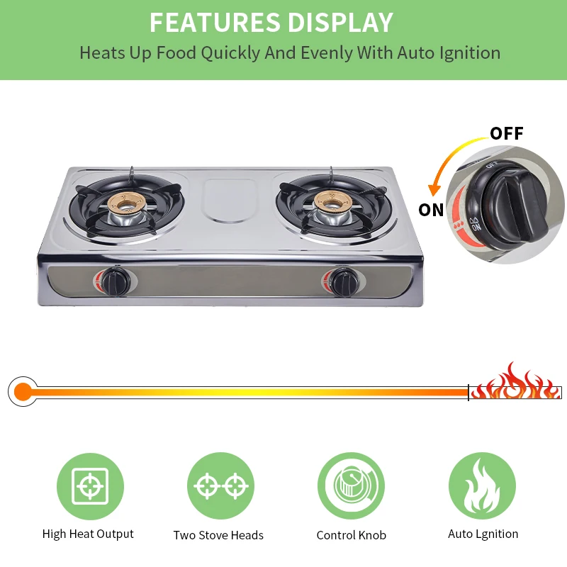 Household stainless steel panel 2 burner table top gas stove price top gas cooker Cooktop