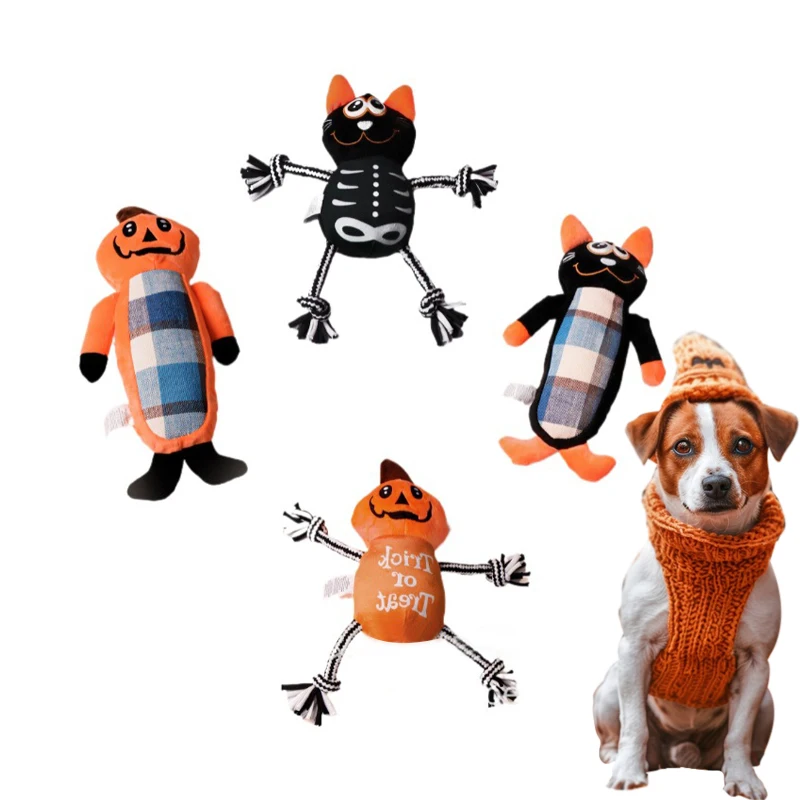 Pet Christmas Halloween Smiling Monster cat playing Plush Toys Chewing Toothbrush Interactive indestructable dog toys Squeaky