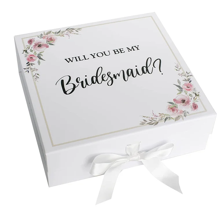 Luxury Bridesmaid Paper Box Folding Wedding Gift Box Cardboard Shipping Custom Printed Magnetic Lid Ribbon Packaging Gift Box