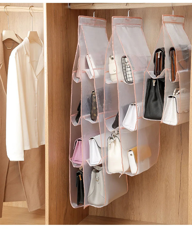 Custom Folding 6 8 Pockets Oxford Cloth Hanging Storage Bag For Handbag Purse With Transparent PvC