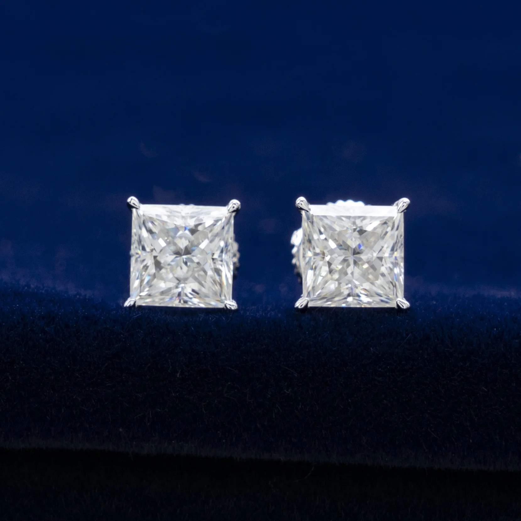 Pass Tester Princess Cut VVS Moissanite Diamond Earring 10K 14K 18K White and Yellow Solid Gold Stud Earrings