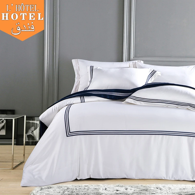 5 Star White Hotel Linen Bed Sheet Set 3/4pcs Bedding Set Cotton Embroidery Duvet Covers