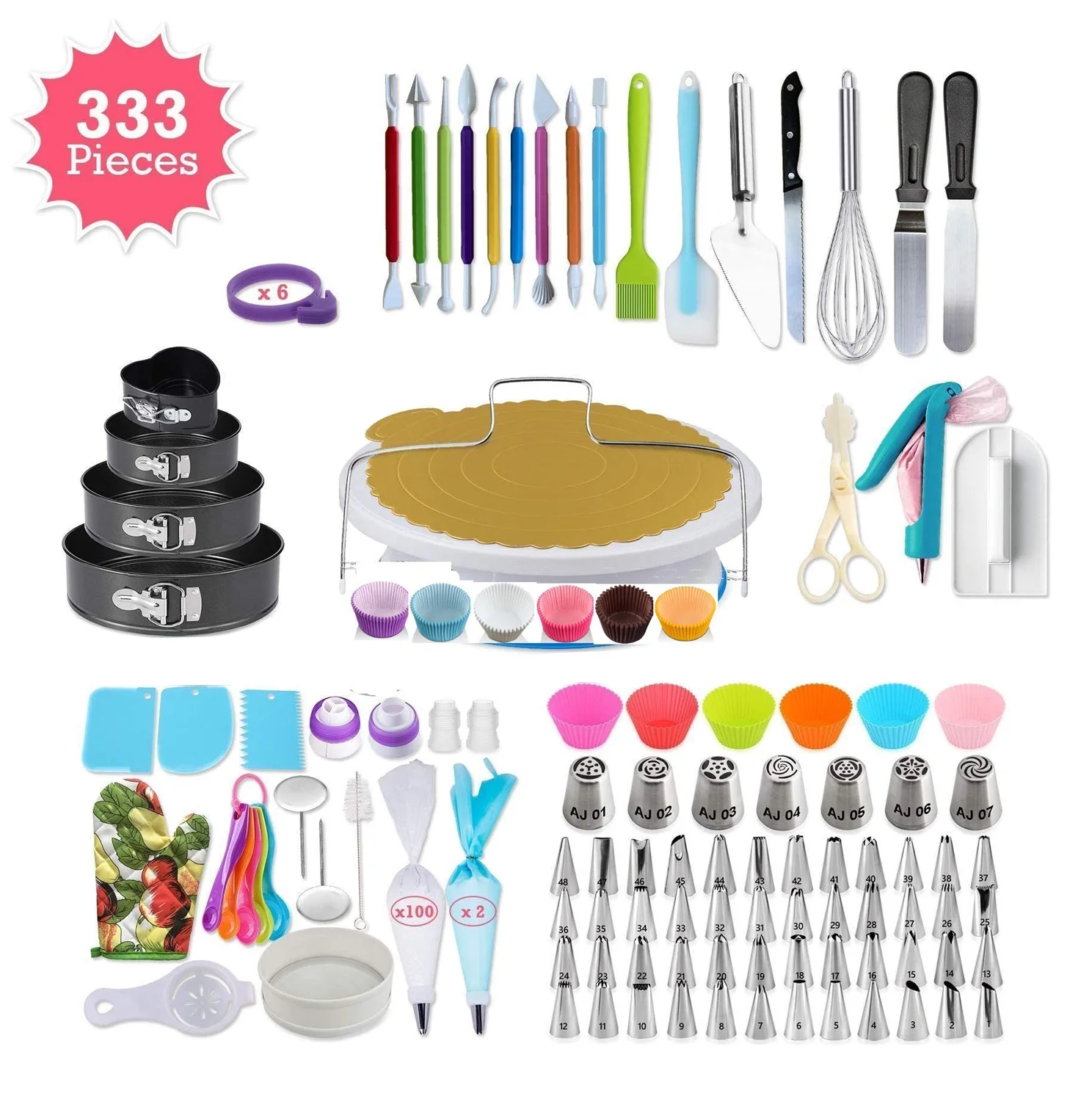 
Amazon top seller 333pcs Cake Decorating Tools Kit Fondant Cake Decoration Tools Pastry Baking Utensils Cake Tools 