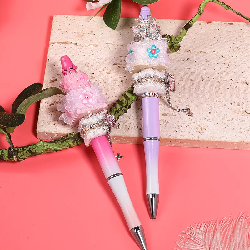 Acrylic Plastic Lucite Cake Beads With Rhinestone Large Size Luxury Beaded Lace Fabric Crystal Rhinestone Sugar Beads for Pens