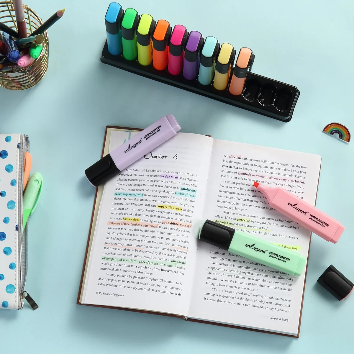 Practical Highlighter Marker Pen Set: Square Barrel Design in Classic Style with 12 Colors