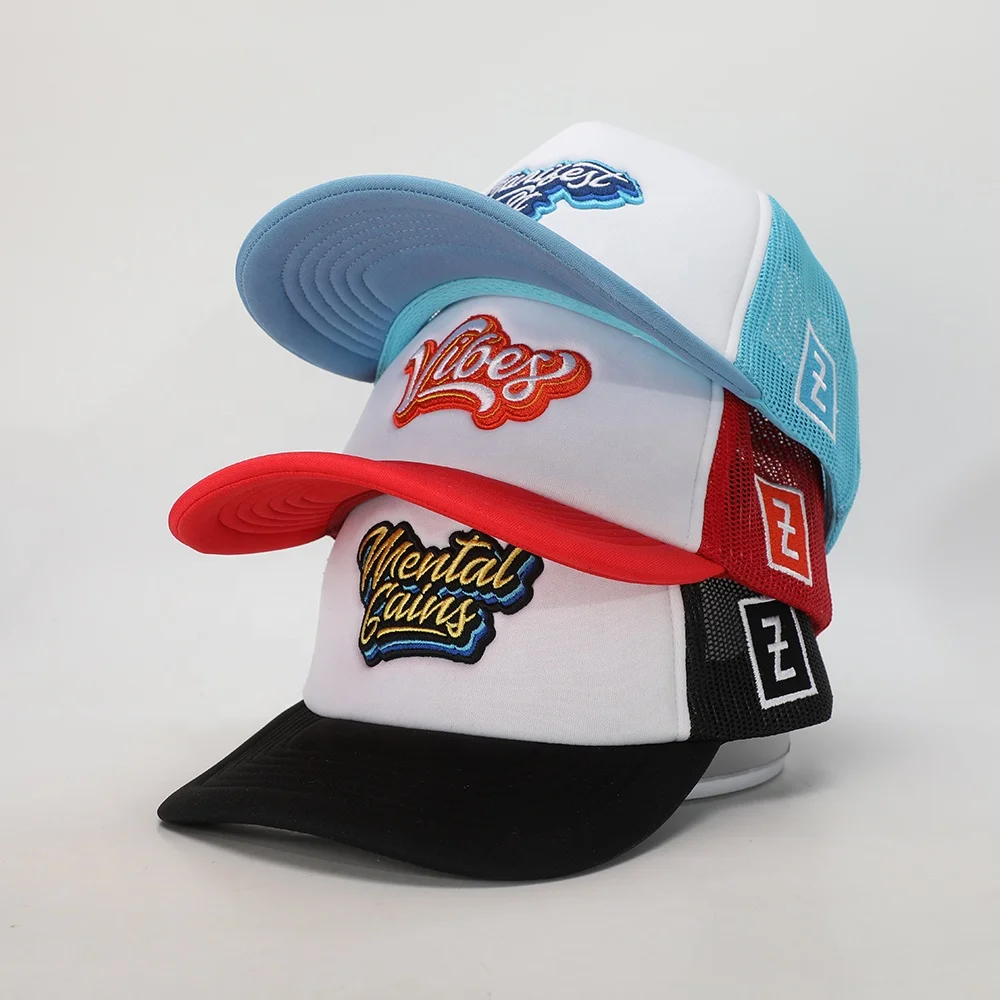 BSCI Wholesale Custom Oem Design Trendy 5 Panel Sport Hat,Embroidery Logo White Sponge Gorras,Woven Patch Running Trucker Cap