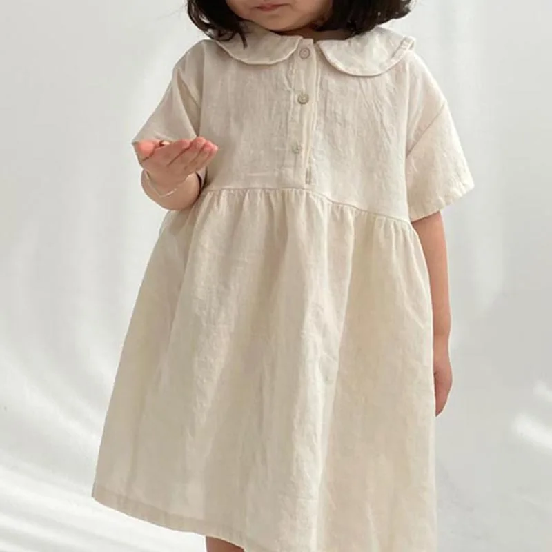 Solid Color Kids Clothes High Quality Short Sleeve Round Neck Baby Clothes Dress Summer Newborn Clothes Dress