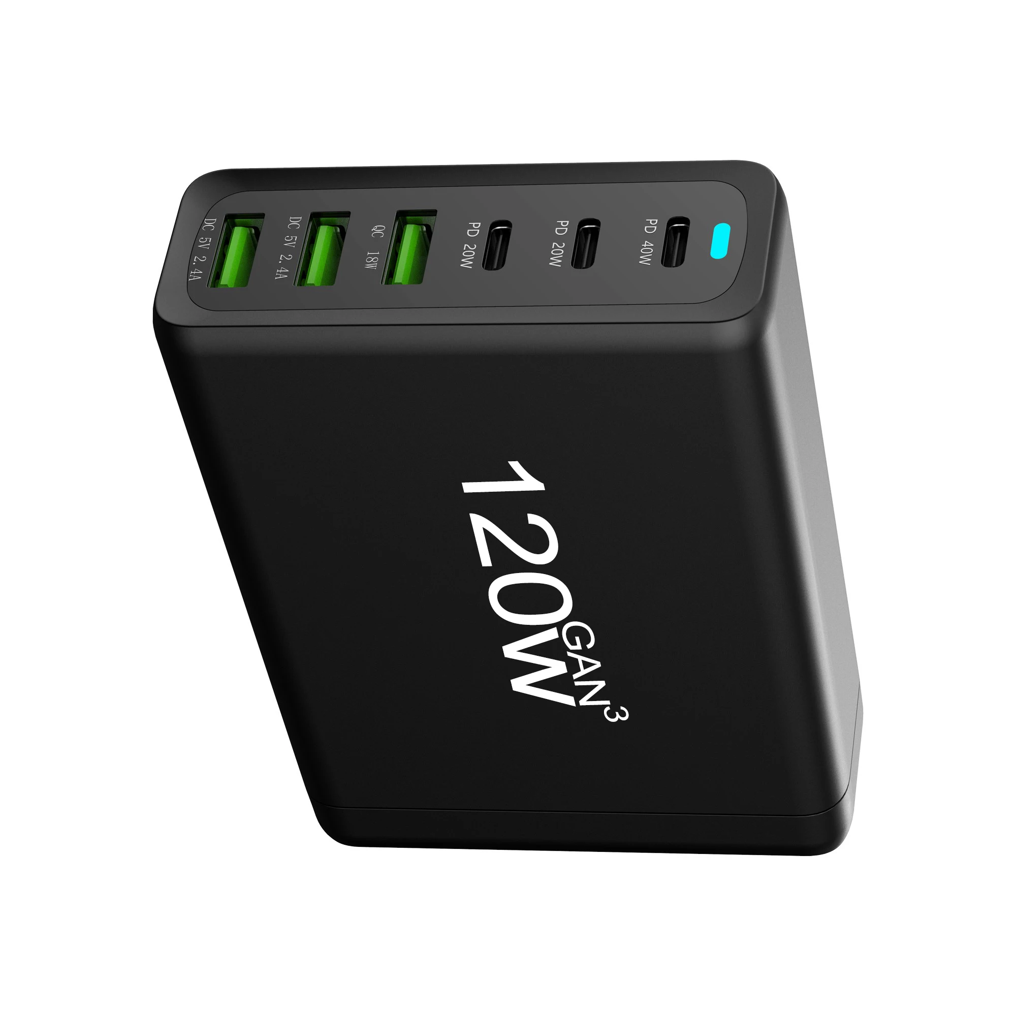 120W Adapter 6 Ports USB Type C PD Fast Charging Quick Charge 3.0 USB-C Desktop GaN Charger For iPhone 15 For Samsung For Xiaomi