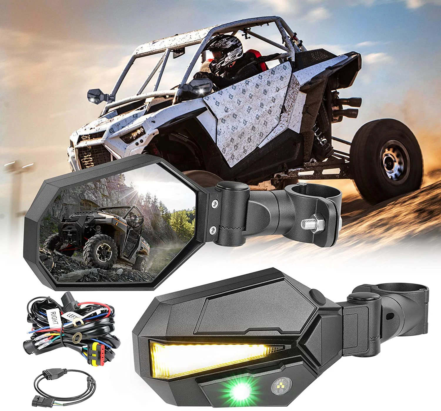 
ATV UTV LED Mirror Side View Turn Signal Light with White Green Yellow Color 