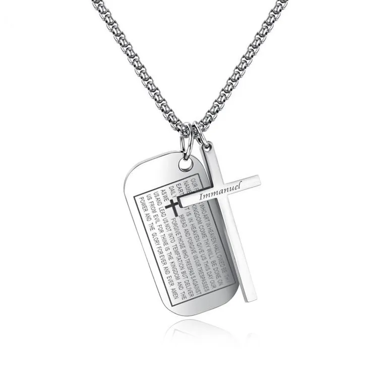 Mens Religious jewelry 316L Stainless Steel Rolo Chain Dog Tags Prayer Cross pendant Necklace For Men