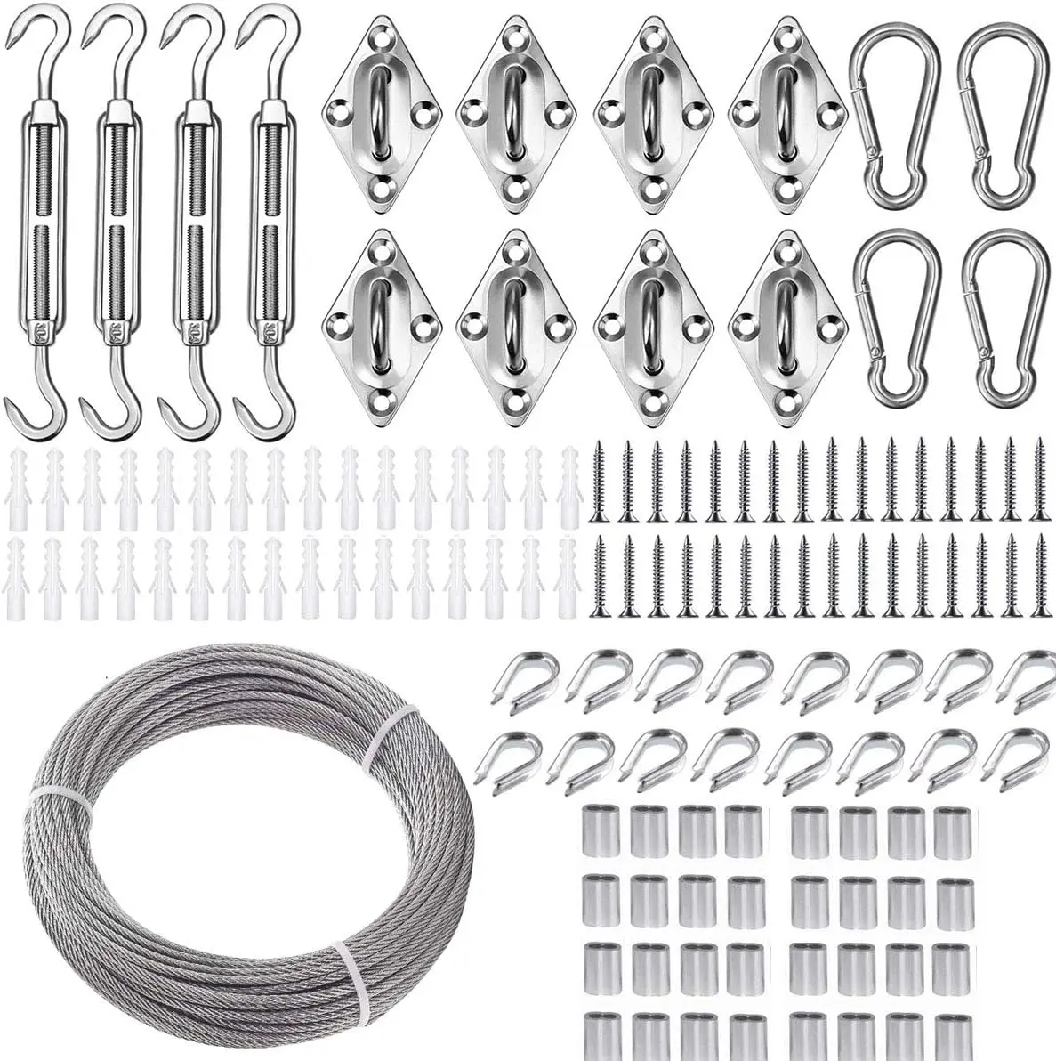 Rectangle Triangle Sun Shade Sail Hardware Kit 304 Stainless Steel Wire Rope Coated Cable Sun Shade Sail Hardware Kit