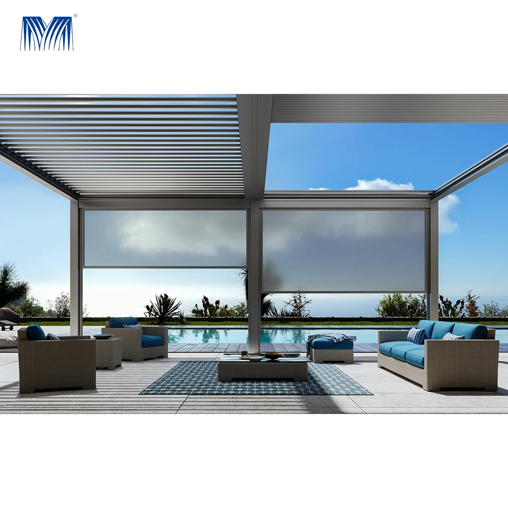 Retractable Wooden Poland Retractil Bioclimatic Kit Wpc Pergola 4x4 Wood Aluminum Pavilions Outdoor Glass Gazebo