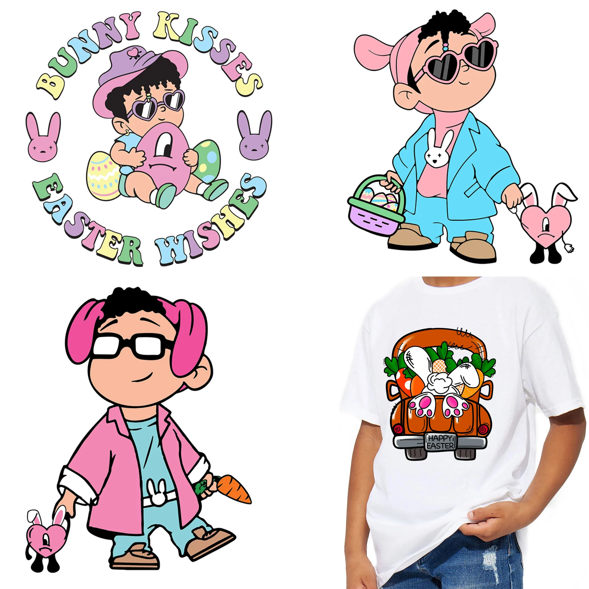 NO MOQ Easter Rabbit Bunny Designs clear film plastisol screen print Heat transfers Custom DTF Print Transfers For T-shirts