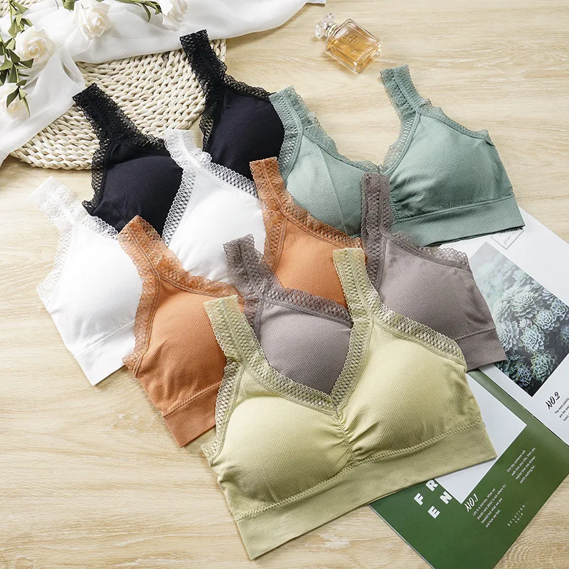 
 Factory Wholesale Quick Dry Sport Bra Popular Fitness Yoga Bra Tops Lace Hem Wireless Anti-glare Beauty Back Sports Bra  