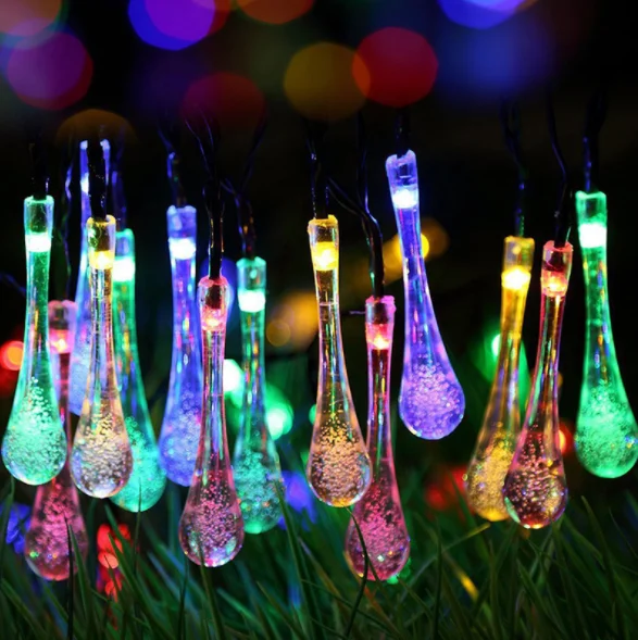 
Holiday Decoration Outdoor Waterproof Solar Garden Lights Multicolor Water Drops Led Solar String Lights For Christmas 