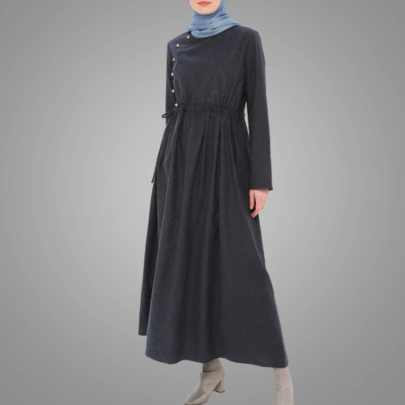 New Hot Sale Female Islamic Clothing High End Long Sleeve Elastic Waist Indonesia Kaftan Dress Casual Muslim Abaya Online