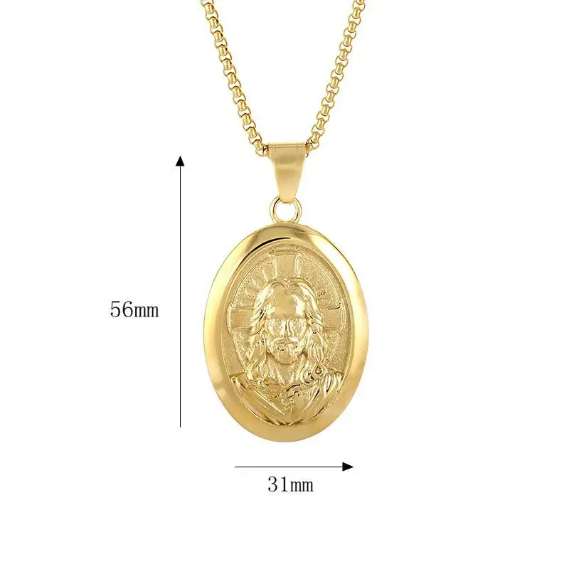 Hip Hop Bar Rap Jesus Religion Waterproof Stainless Steel Fashion Jewelry Pendant Necklaces 18K Gold Plated for Male Man Mens