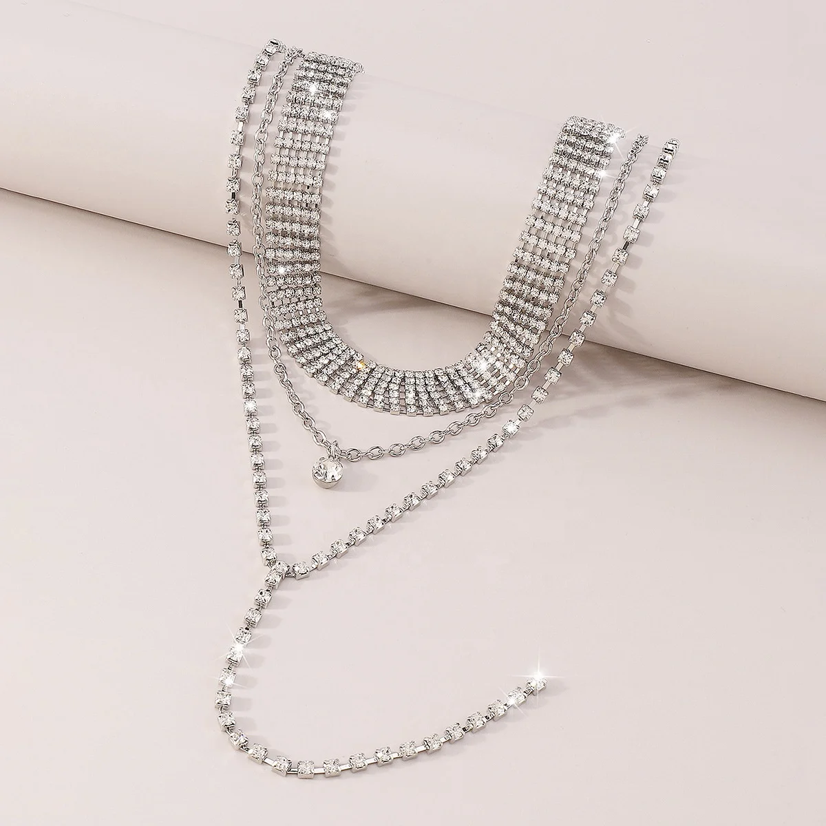 SHIHAN 2023 Multi Layer Crystal Diamond Choker Necklace Fashion Full Rhinestone Long Statement Necklace For Women Party Accessor