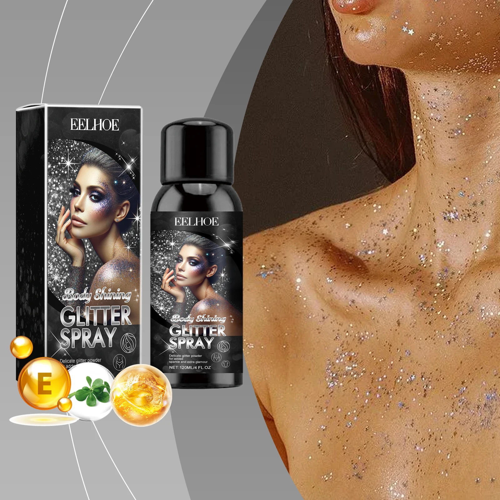EELHOE Ladies Shine Powder Glowing Glitter Powder Lasting Glitter Setting Spray