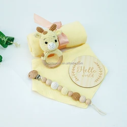crochet Shower Gift Sets giraffe teether Baby Beech Teether Wooden Animal Rings Chew Toy Gift Sets