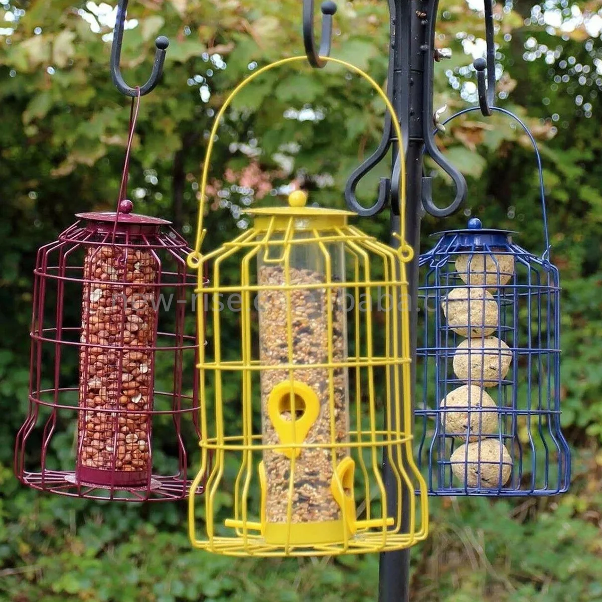 3Pcs Heavy Duty Hanging Birds Feeder Squirrel-proof Caged Dome Suet Tube Nut Seed & Fat Ball Feeders