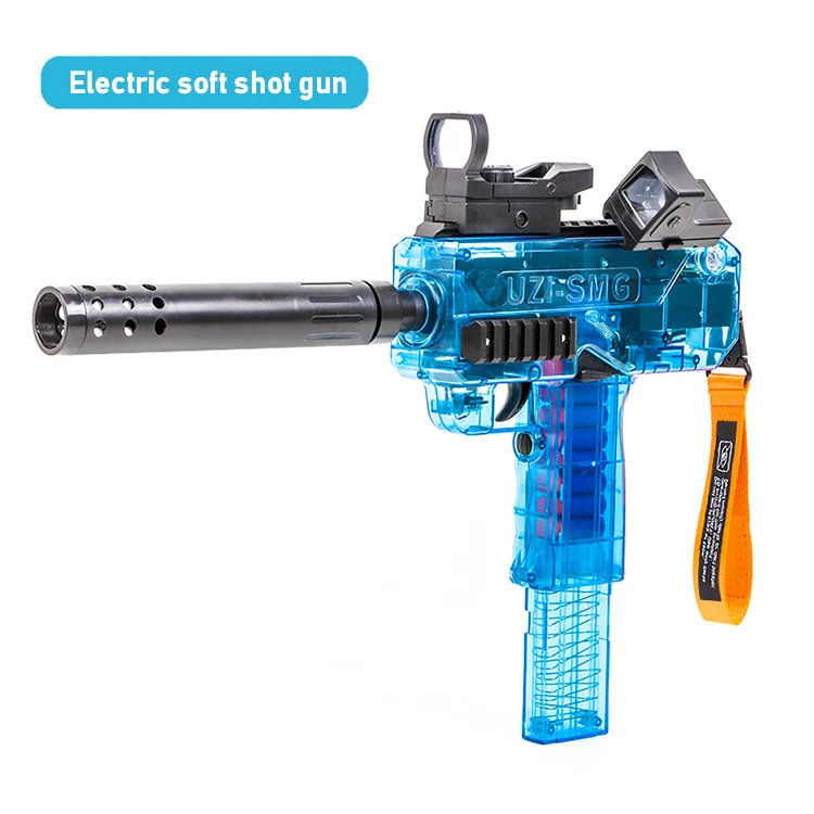 2021 Popular Model Bule Transparent High Speed Launcher Uzzi Battery Operated Soft Bullet Toys Gun