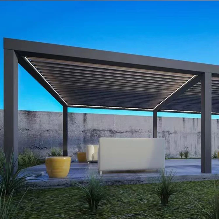 High Quality Garden Building Automatic Pergolas and Gazebos Aluminum Outdoor with Electric Louver Roof System All-season Party