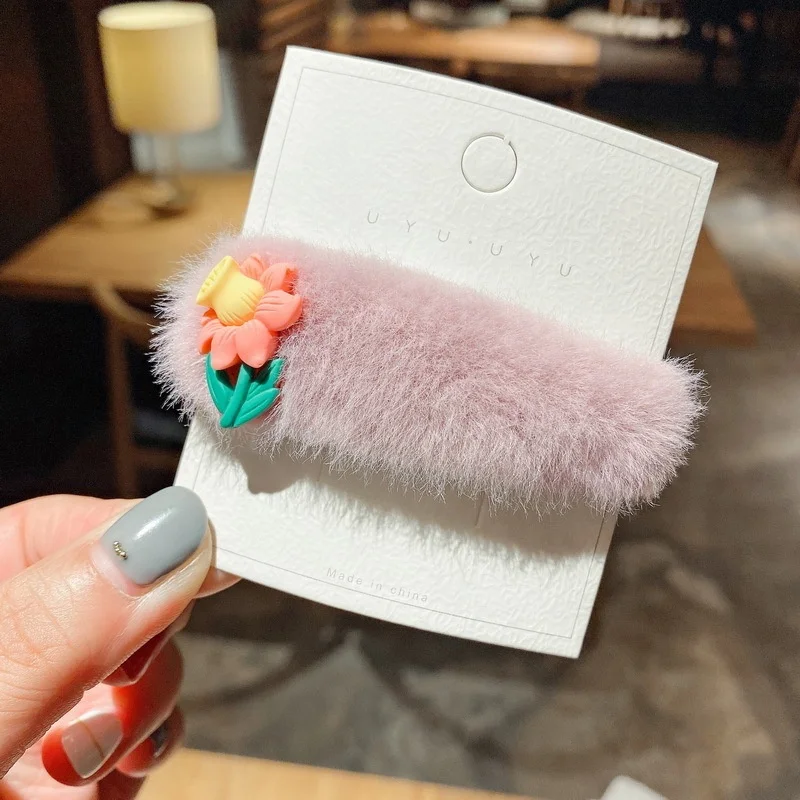 Wholesale girl Hair Accessories Fashion Faux Fur Plush Hair Clip Barrettes Headwear Bobby Hairpins