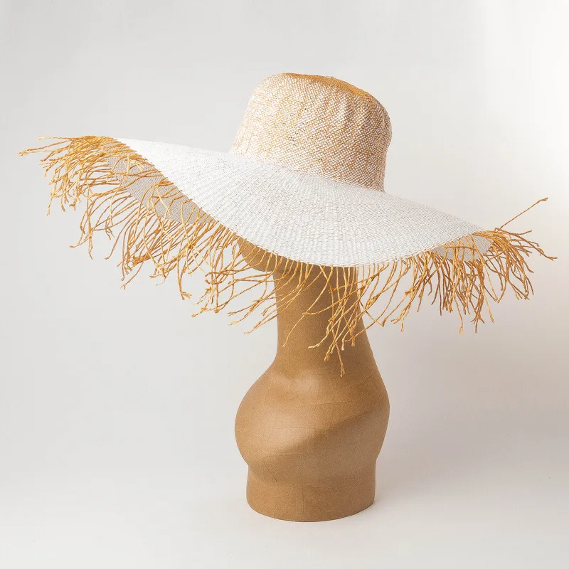 
European and American spring and summer new hairy dome paper straw hat fashion women large brimmed hat beach straw visor 