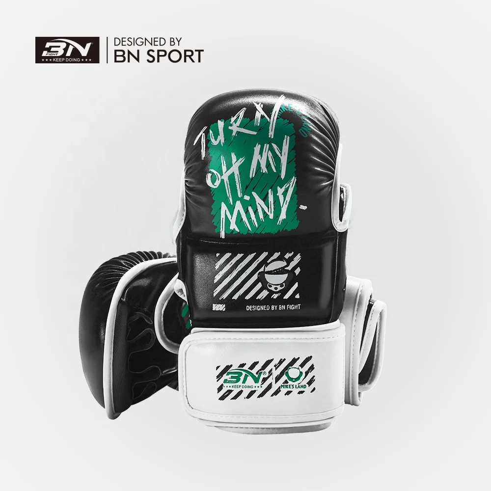 BN Discount Customized Sports Black Leather Boxing Gloves for Karate Taekwondo Muay Thai Sparring MMA Gloves