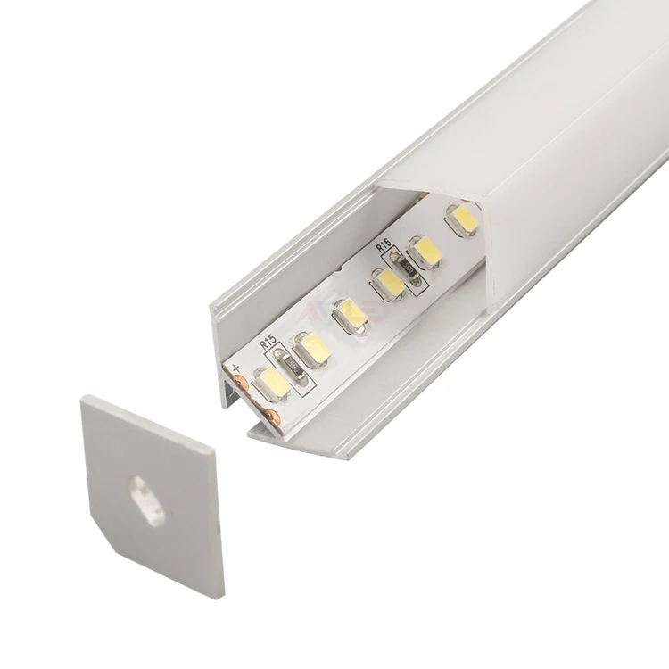 1M 16*16Mm Top Notch Square 6063 T5 Alloy Matt Silver Led Aluminium Profile Corner Mount Milky Cover Extrusion Aluminum Profiles