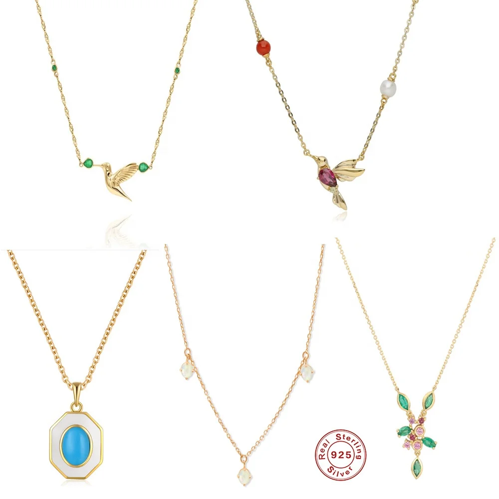 Glowluxe 2024 Popular Jewelry High Quality 925 Sterling Silver Zircon Bird Pendant Necklace Set