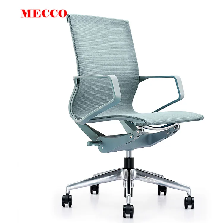 Новый стиль, нейлоновый стеклянный Стул, Офисный Компьютерный стул со средней спинкой, синее Сетчатое тканевое кресло с алюминиевой основой