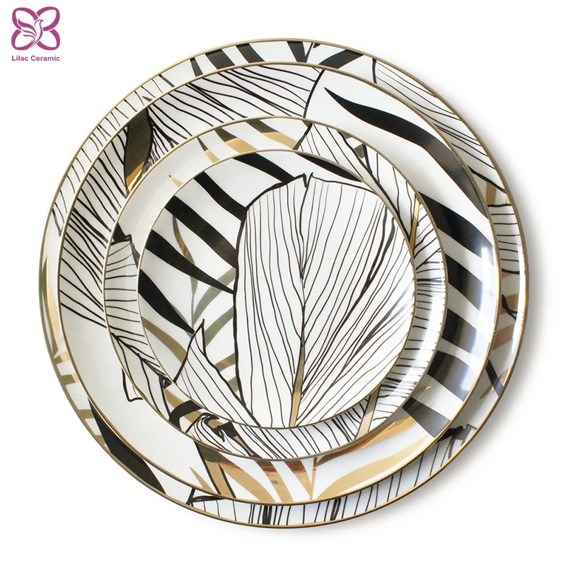 Plant Bone china Dinner Plate Porcelain for Wedding Decor Wholesale Nordic Luxury Ceramic Charger Plate