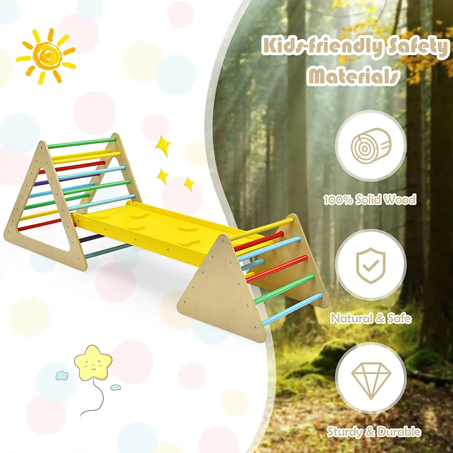 5 in 1 Triangle Climber with 2 Ramp, Toddler Climbing Triangle for Sliding and Climbing, 5-Piece Set Play Equipment for Kids