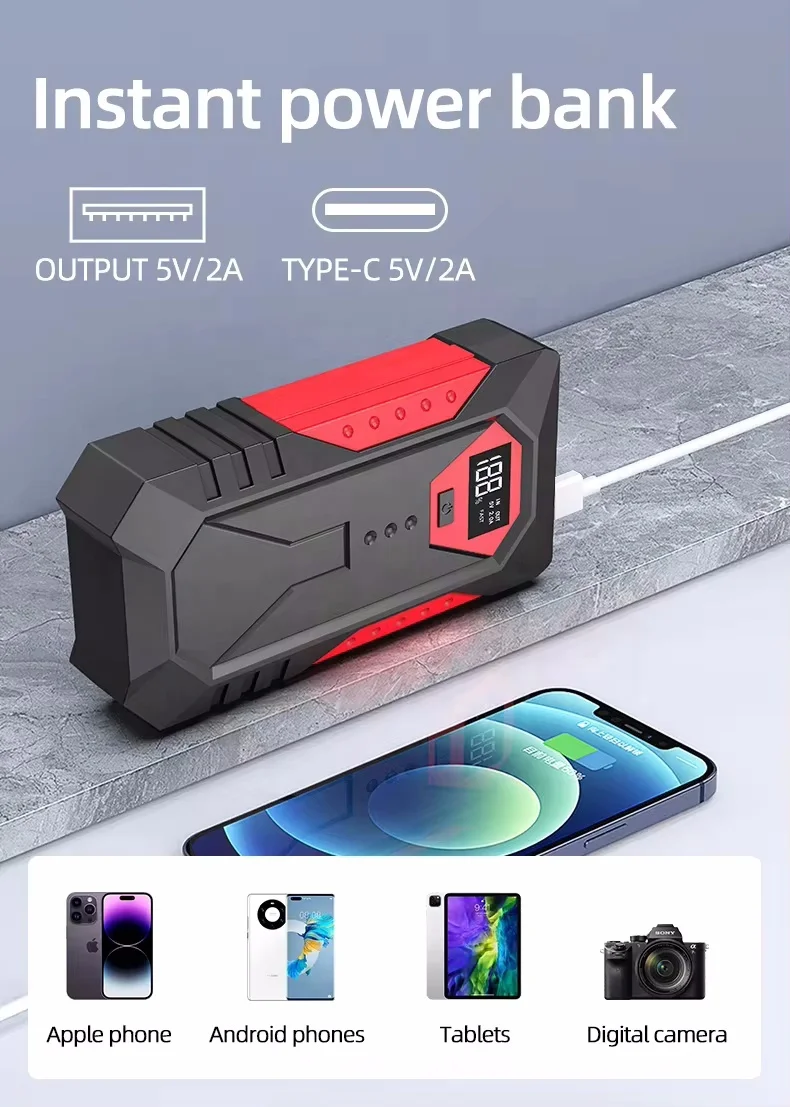 Car Jump Starter Power Bank 12V Output Portable Emergency Start-up Charger for Cars Booster Battery Starting Device
