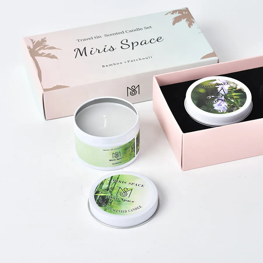 Orange Blue Pink Christmas Gift Box Tin Candle Jars Scented Soy Wax Candles With Crystal And Dried Flowers