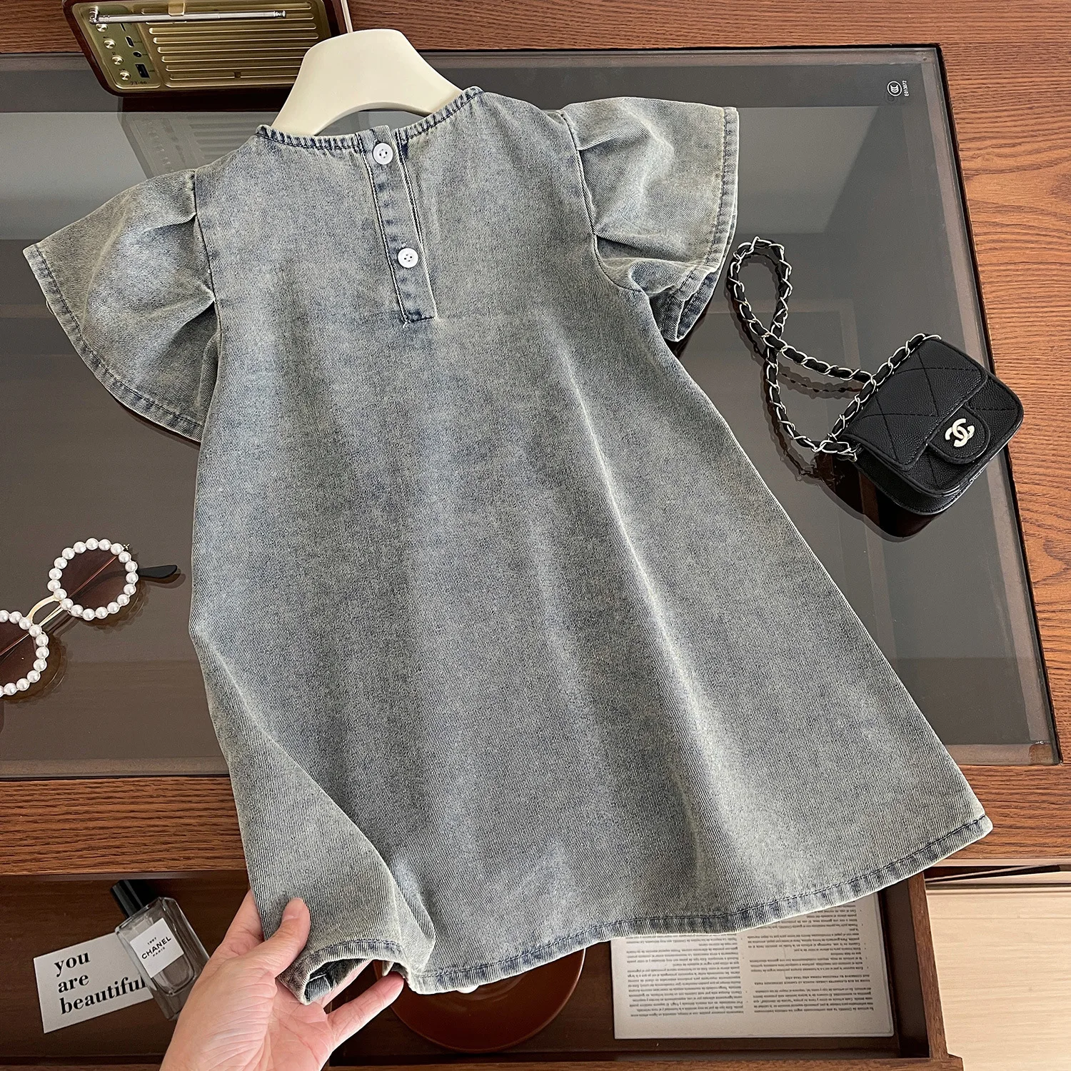 Girls Baby Denim Dresses 2024 Fashion Kid Girl Solid Costumes Kids Sweet Vestidos Children Ruched Clothing 3-7 Years