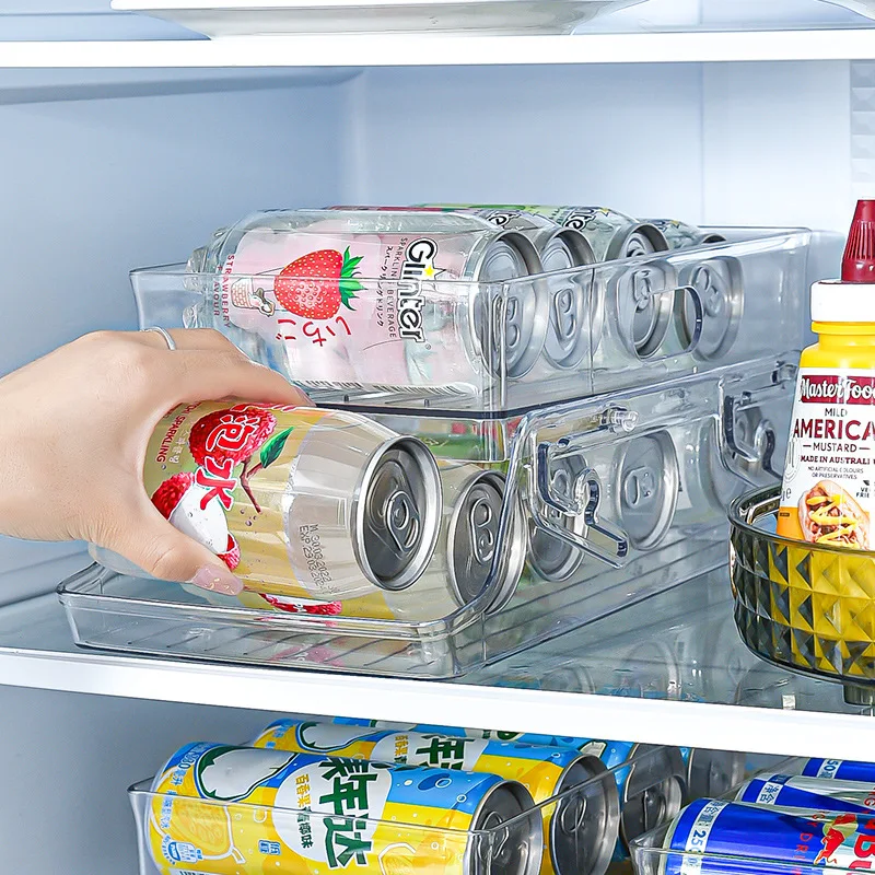 PET Transparent Double Layer Rolling Refrigerator Drink Holder Coke Jar Shelf