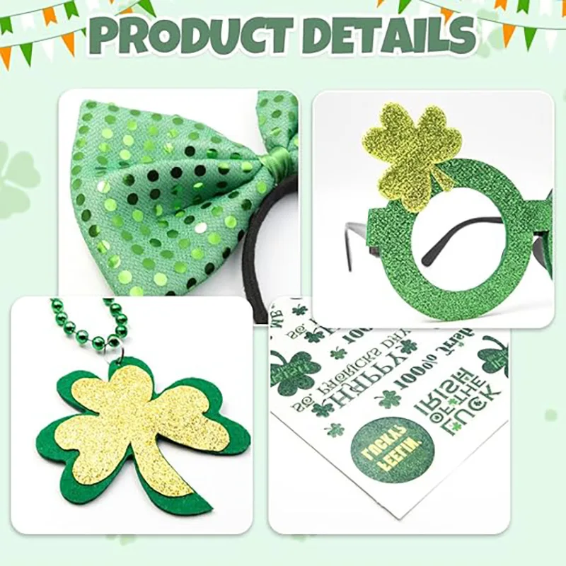 New Irish Shamrock Tulle Skirt St. Patrick Adult Green Headband Necklace Tattoo Sticker Set