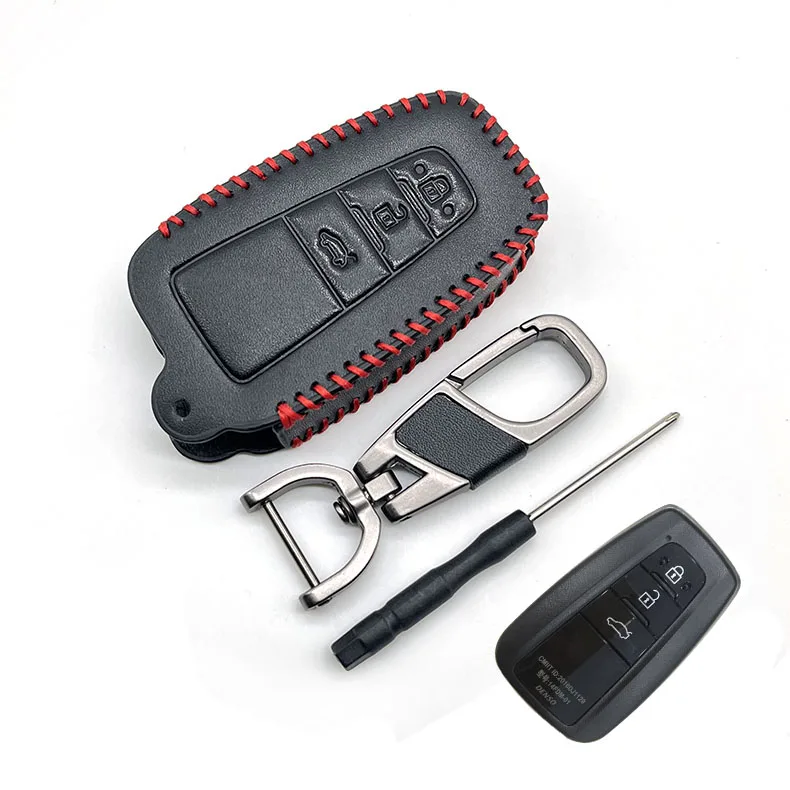 Hand Sewn Leather Car Key Cover Remote Fobs Case Accessory For Toyota 2020 Camry C-HR Land Cruiser Prado Corolla Rav4 Highlander