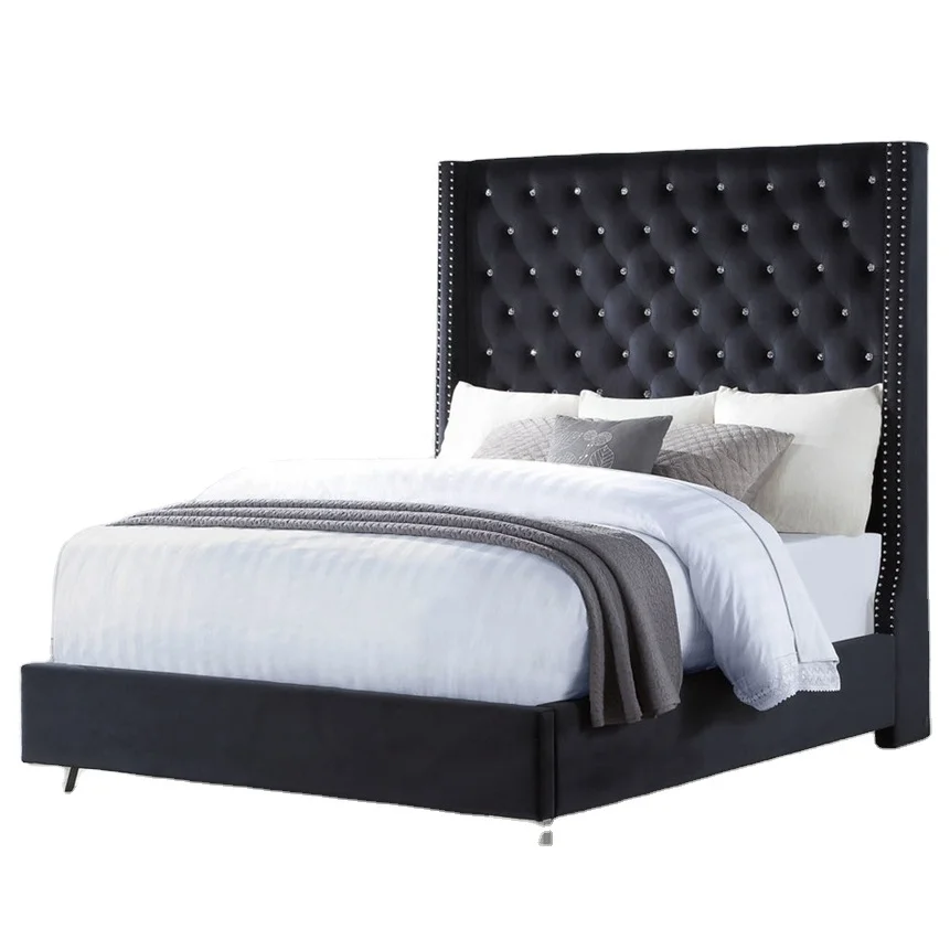 High Black Button Tufted Upholstered High Black Button Tufted Upholstered With Nails Headboard