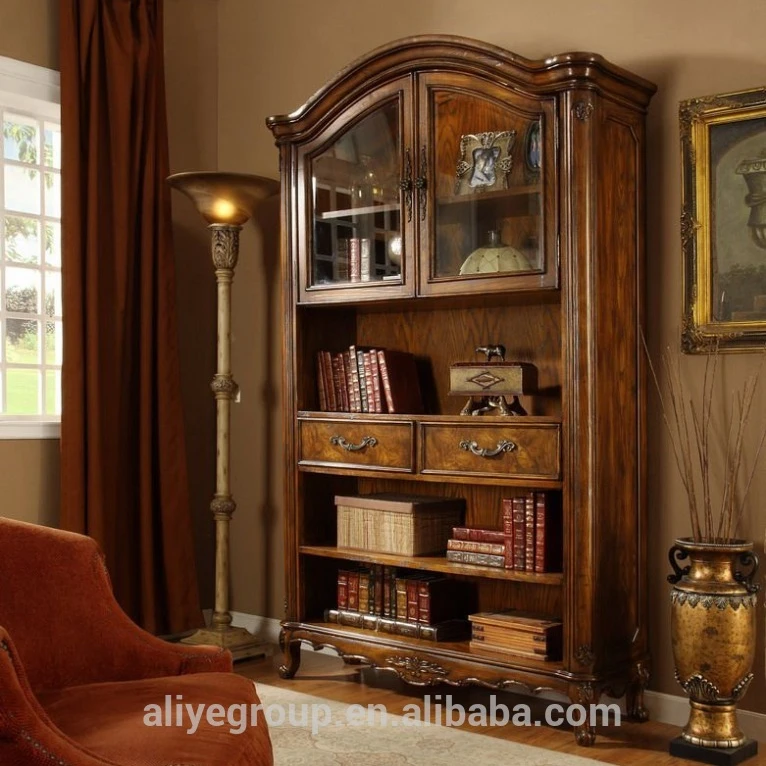 8019A-85- High quality wooden bookshelf living room cabinet wooden multi drawer with wood carved bookcase