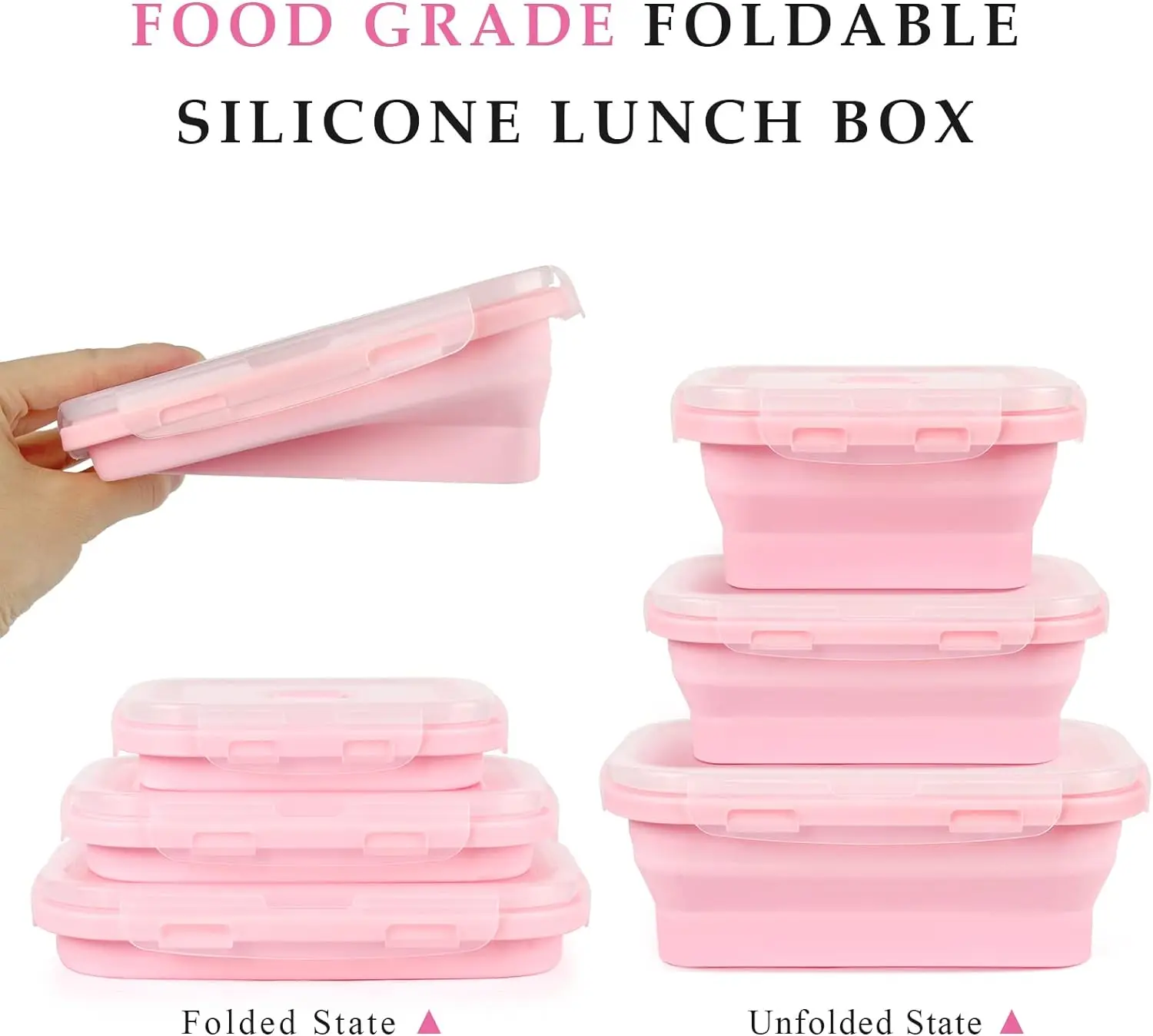 4 pcs clear food storage sealed container box japanese custom  plastic silicone adult collapsible bento lunch box