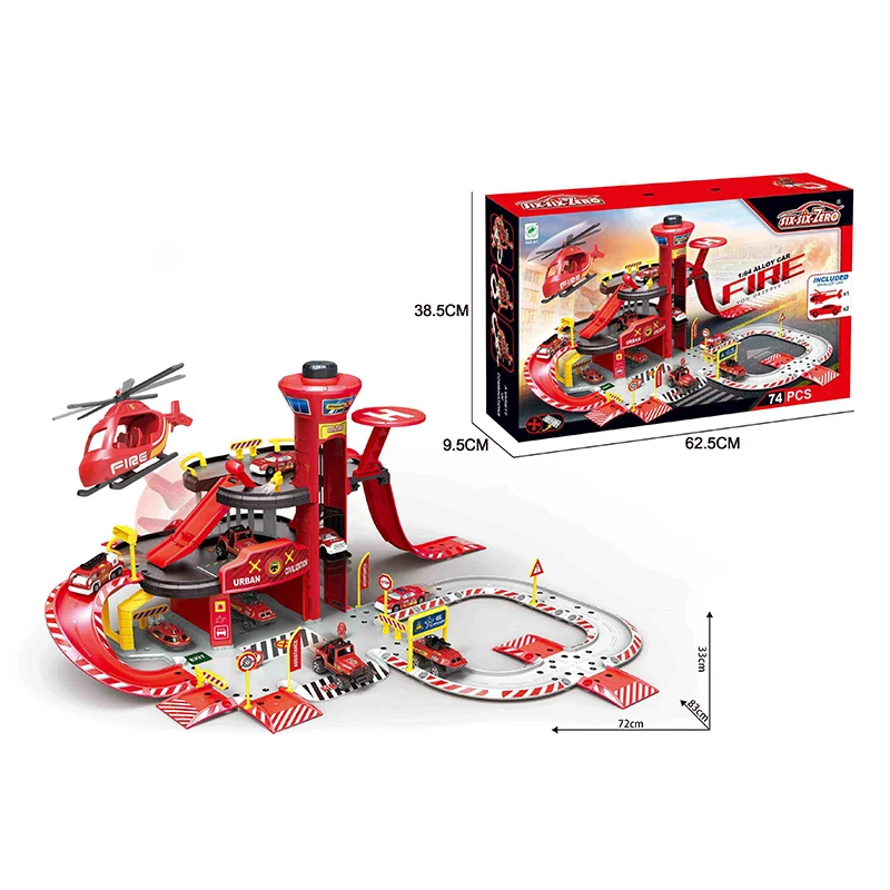 2023 Hot selling toy Tank Car Racing track Toy Lift Car Park CPS Custom Car and aircraft parking lot Toy set