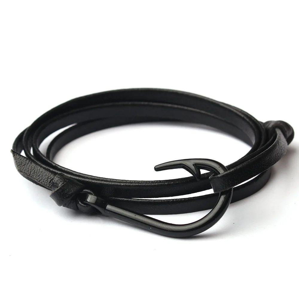 Hot sale fashion casual nautical wind ship anchor pirate leather rope fish hook braided bracelet