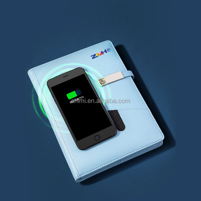 2023 заказной A5 дневник Power Bank Беспроводная зарядка с USB пустой ноутбук Премиум бизнес подарок смарт-памятка