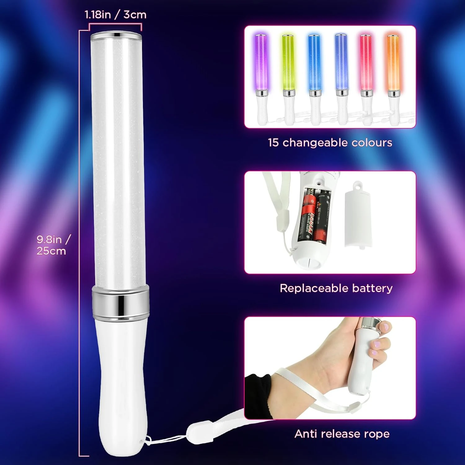 LED Glow Stick 15 colour manual automatic mode equipped with AAA battery powered LED Stick Concert Glow Stick Carnival Emergency